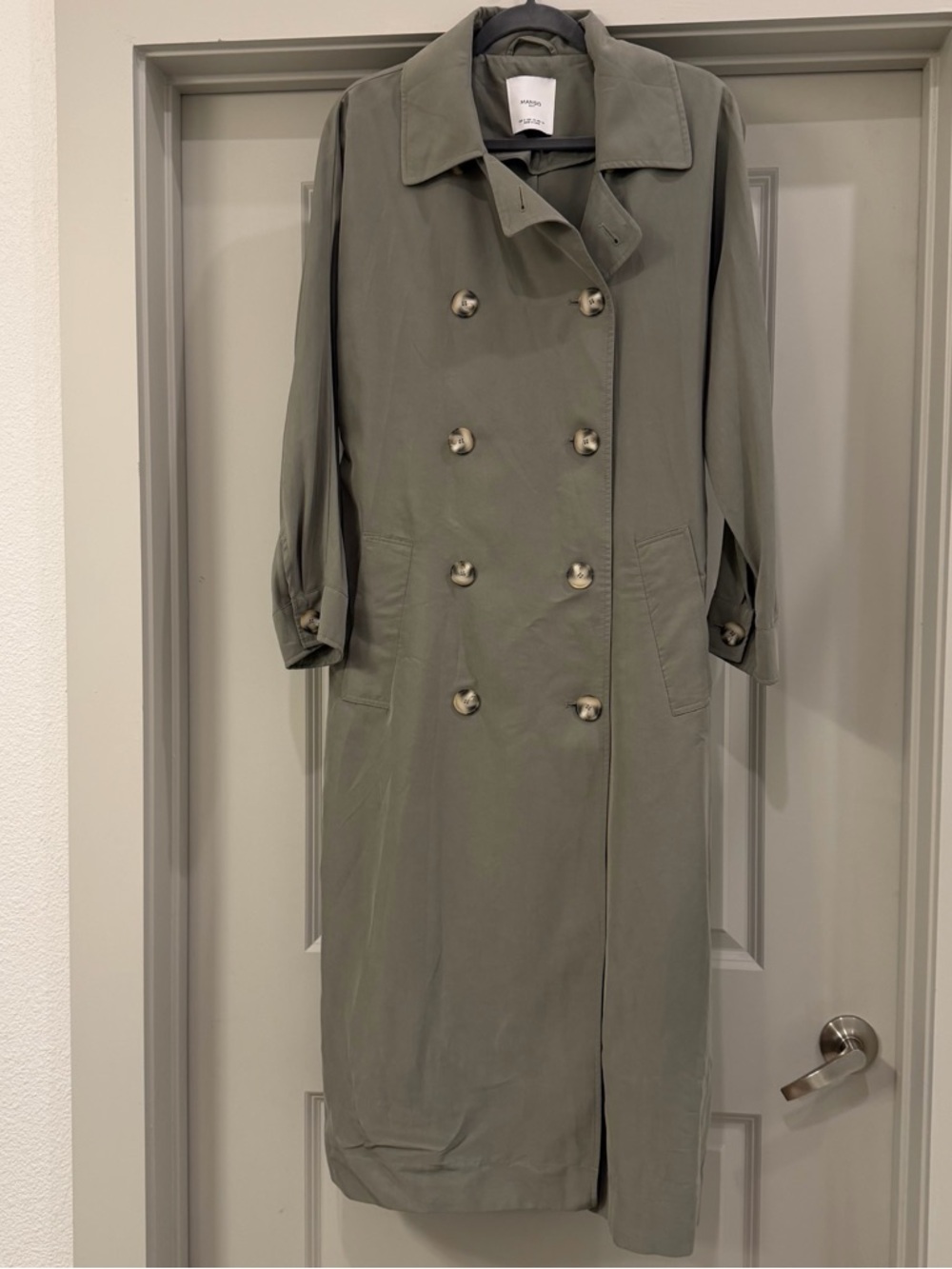 Mango Olive Green Double-Breasted Trench Coat